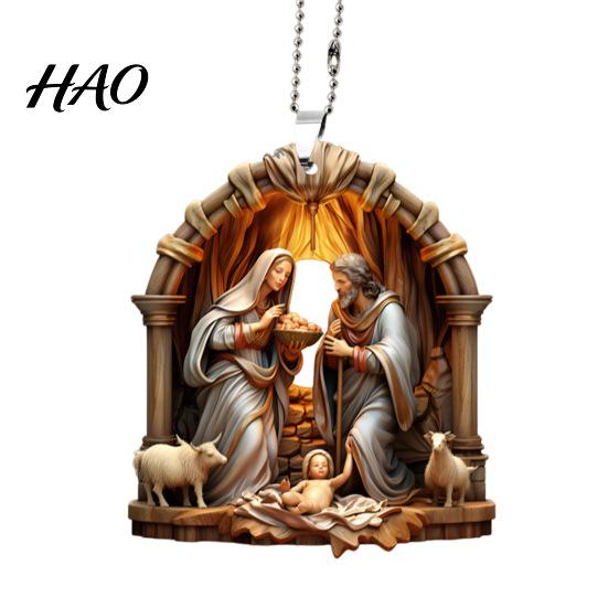 Festive Party Decor Christmas Pendant Ornament Jesus Family Prayer Scene Bright Fine Workmanship Colored Religious Symbol Nativity for Home
