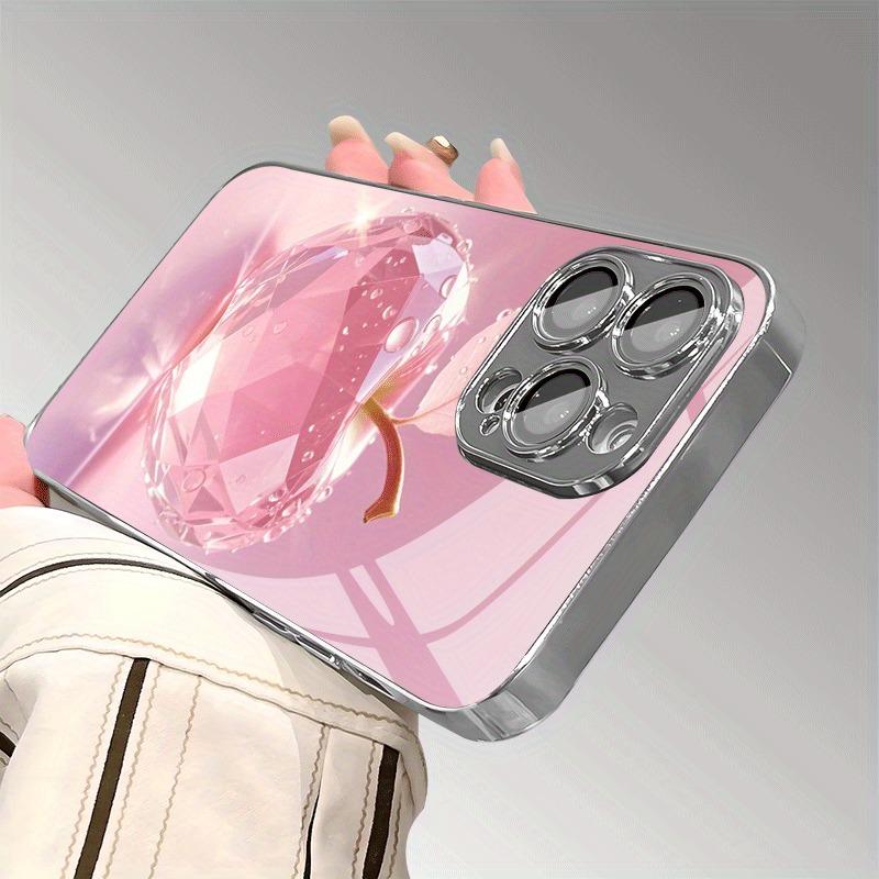 Pink Crystal For Apple Pattern Tempered Glass Electroplated Phone Case For iPhone 17 16 15 14 13 12 Pro Max Plus 16E 17Air Cover