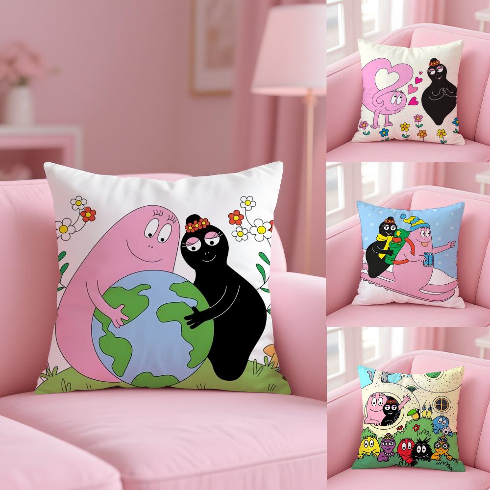 Cartoon Cute B-Barbapapas Cushion Cover Plush Fabric Soft Double-Sided Printed Sofa Warm Winter Home Gift Pillow Case