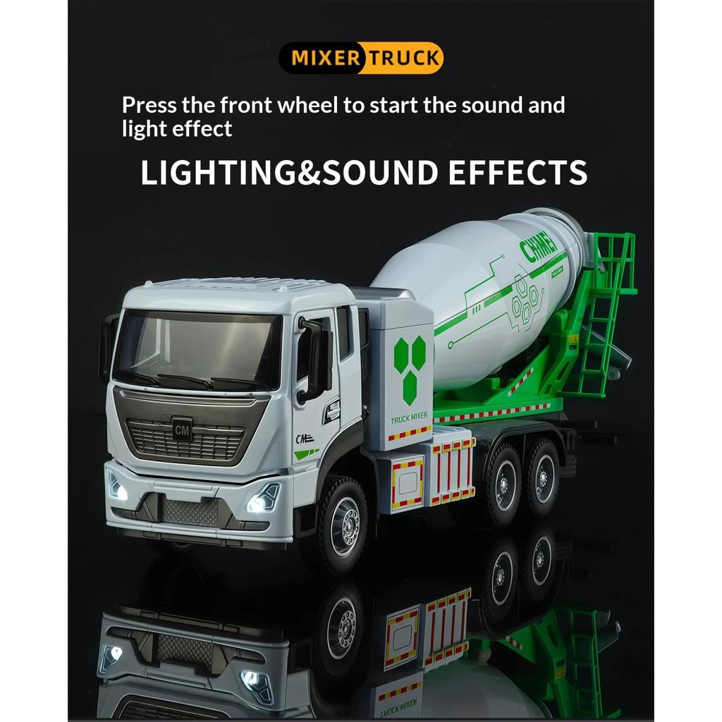 1/32 Scale Electric Concrete Mixer Truck Model Alloy Die Casting Can Model Real Work Children Toy Car Boy Gift