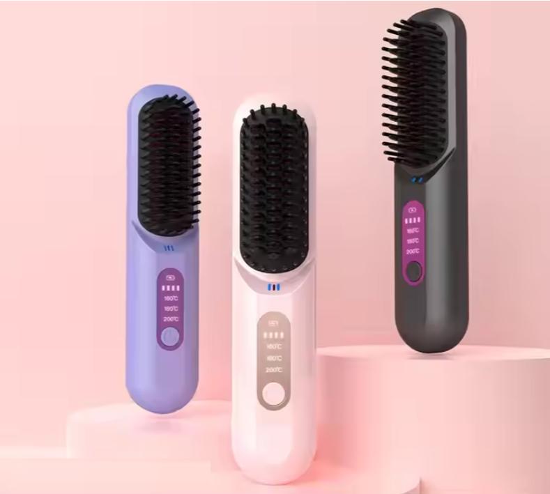 Portable LCD Displayed USB Charged Household Hair Styling Brush Travel-Friendly Cordless Hair Straightener Comb