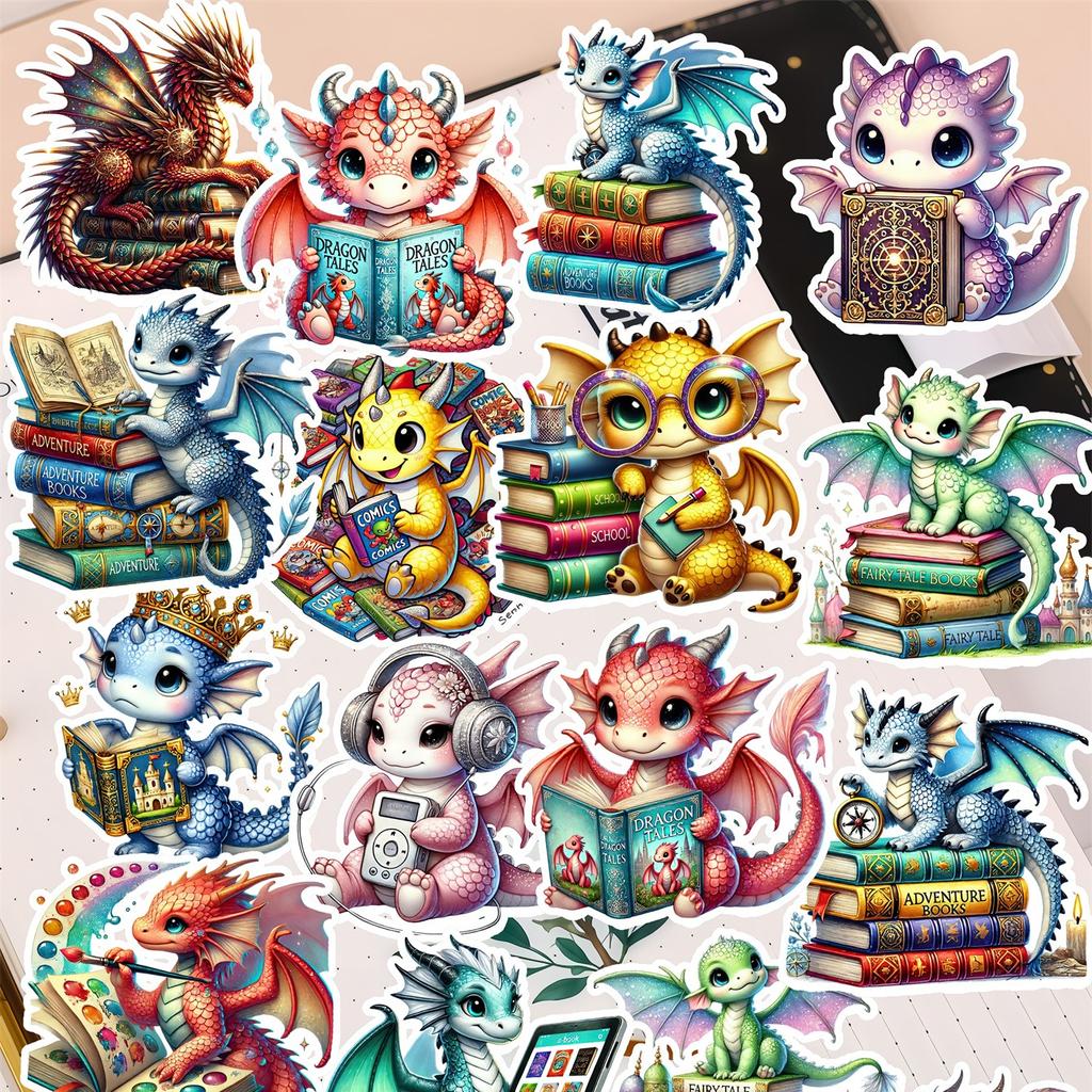 18pcs Self-made Cute cartoon dragon reading Stickers DIY Stickers Diary Album Decoration Scrapbooking Waterproof Mobile Phone