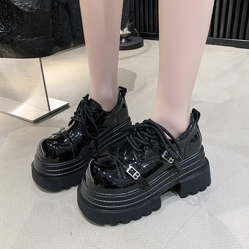 Fashion 8CM Women Leather Platform Sneakers Spring Ladies Wedge Heels Chunky Shoes Pumps Woman Lace-Up Thick Sole Casual Walking Shoes