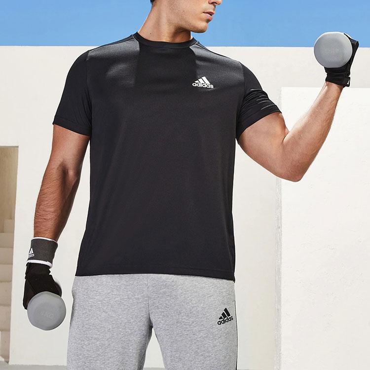 Adidas Solid Color Logo Casual Short Sleeve T-Shirt Men Tops Black GM2090