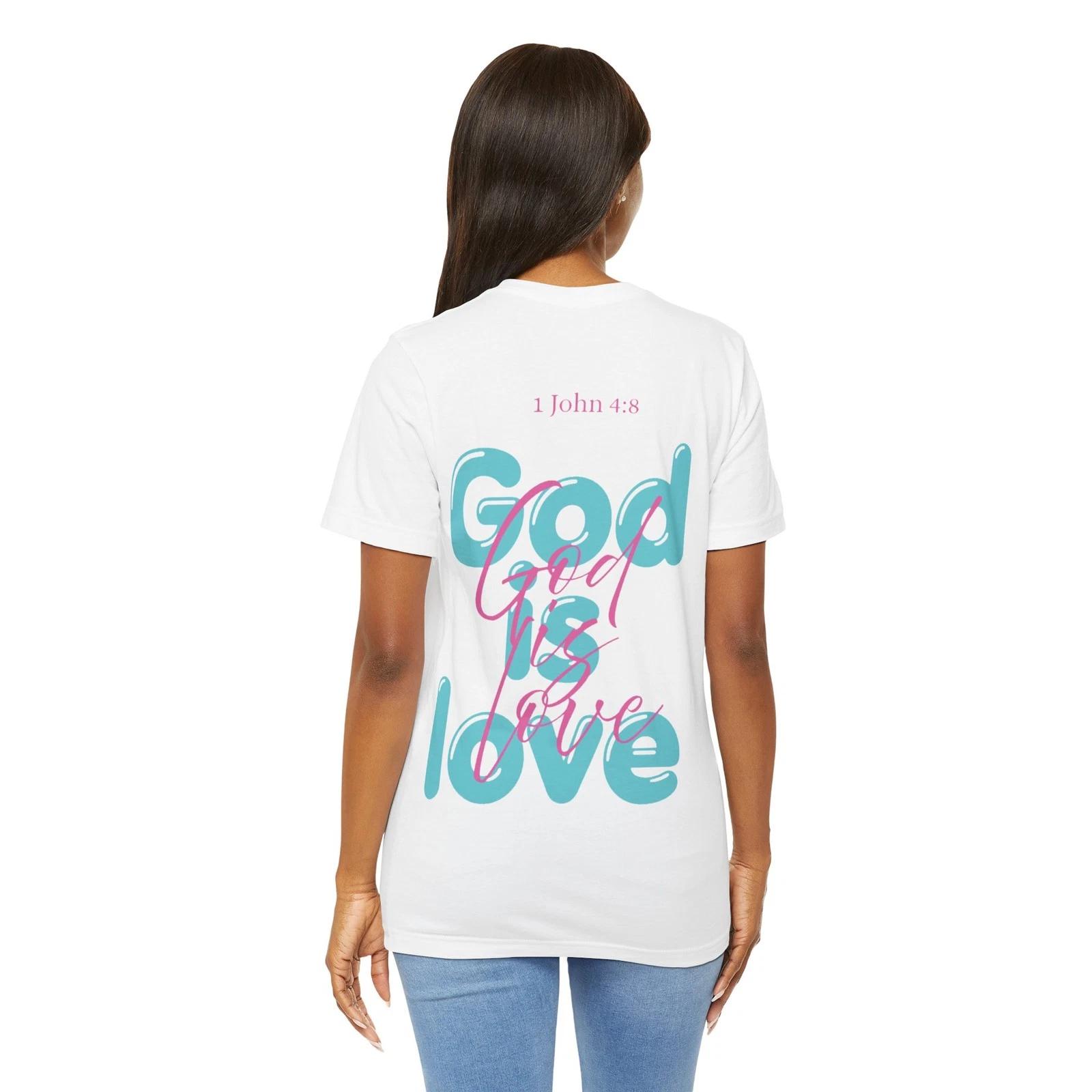 God Is Love T Shirt Christian Back Print Tee Bible Verse 1 John 4:8 Gift Cotton 4XL