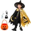 GOKEI Halloween Cosplay Kids Cape Hat 2 Tattoo Stickers Costume Outfit Witch Wizard Boys Girls Party Event Sparkly Poncho Pointed Performance Wear