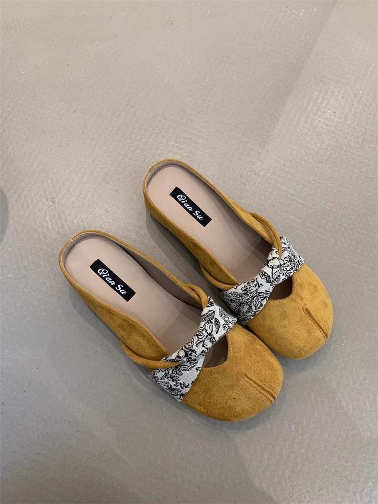 IPPEUM  Mules Shoes Round Toe 2025 Summer Ballet Flats Velvet Women Flat Shoes