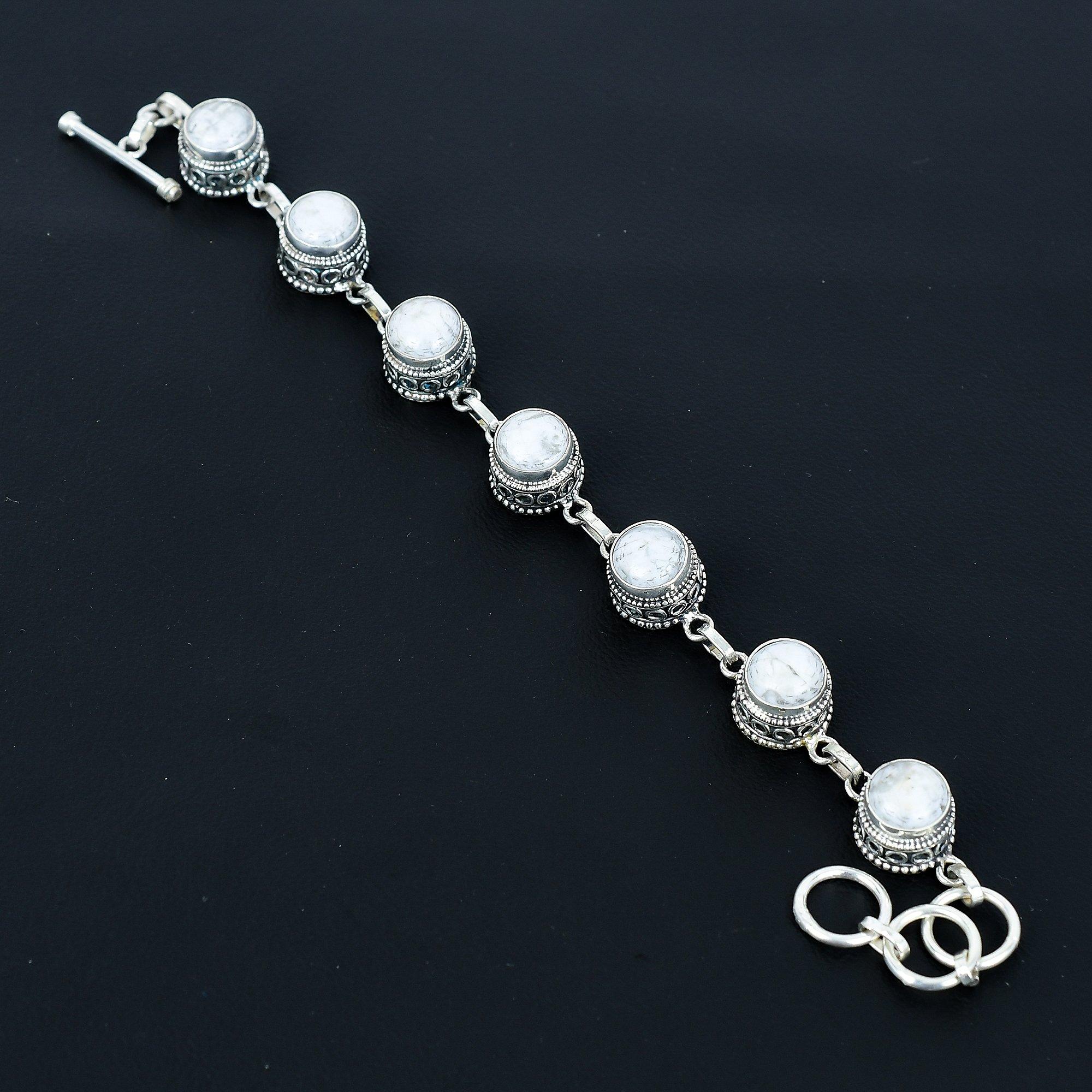 

Натуральный браслет из говлита, браслет из стерлингового серебра 925 пробы, браслет с регулируемой цепочкой, браслет ручной работы в стиле бохо, украшения из говлита, подарки на помолвку 8 белый