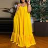 Maxi Dress Backless Casual Floor-length Solid Color Big Swing Strap Pocket Sling Dress for Beach