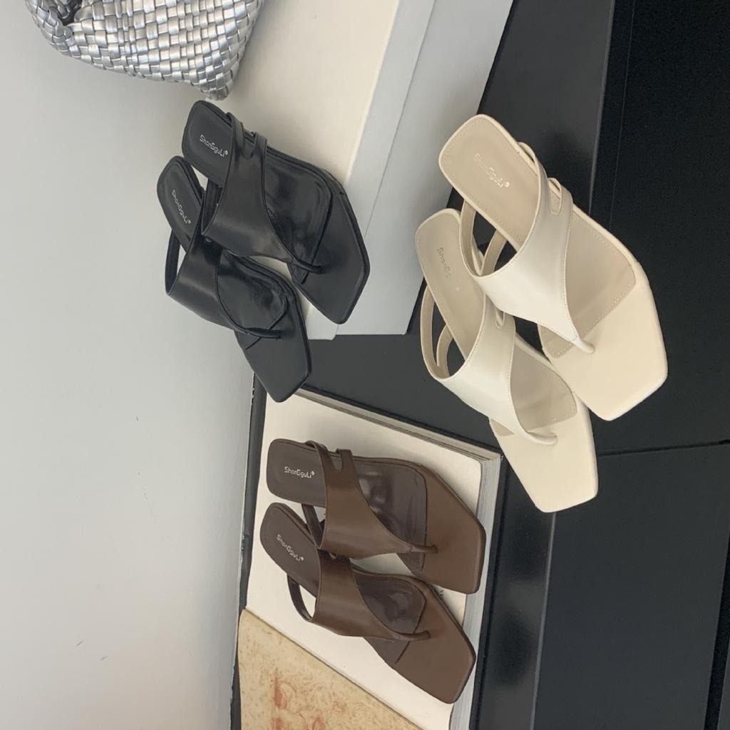 One-word Slippers Fairy Shoes Wear 2025 Summer French Toe Vacation High-heeled Sandals