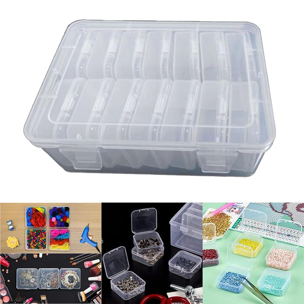 14Pcs Small Plastic Storage Box with Hinged Lids - Clear Bead Organizer