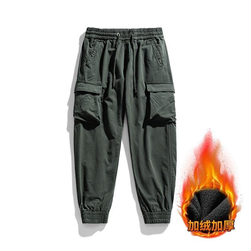 

Winter men s thickened and velvet overalls trendy brand ruffian handsome functional leggings cotton thick casual pants 38 армия зеленый