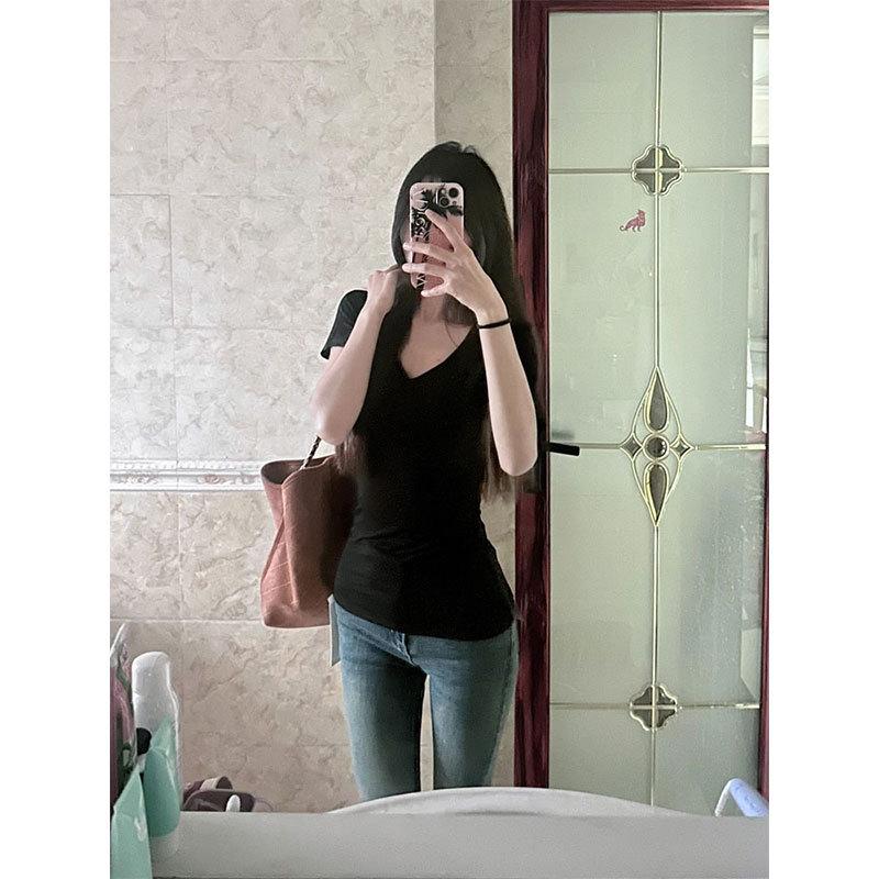 

Elegant V-Neck Short-Sleeve Women s Summer Slimming T-Shirt M