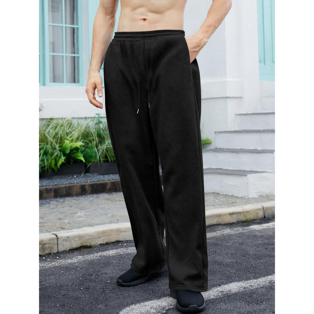 Pantalones de Chándal para Hombre Cintura Elástica Cordón Pierna Recta Bolsillo Pierna Ancha Holgados
