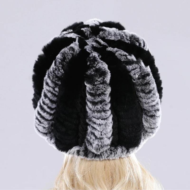 Lady Real Rex Rabbit Fur Hat Winter Knitted Natural Rex Rabbit Fur Caps Russia Women Warm Real Fur Beanies Hats