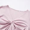 Xiangying Women's French V-Neck Long Sleeve Knitted Top with Bow Twist