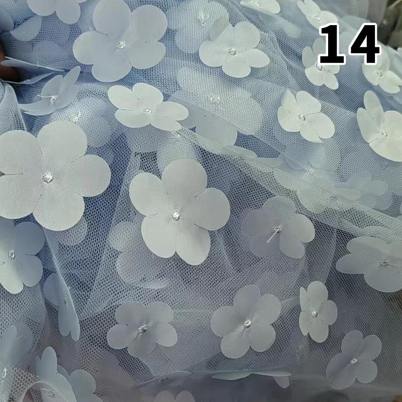 1 Yard DIY Handmade High Quality Lace Mesh Embroidery Sequin 3D Flower Tulle Fabric DIY Dress Bow Clothes Decor Crafts