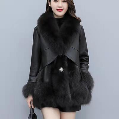 Imitation Fur Jacket Women's Winter New Korean Version Medium and Long Imitation Fox Fur PU Leather Thickened Haining Leather Jacket