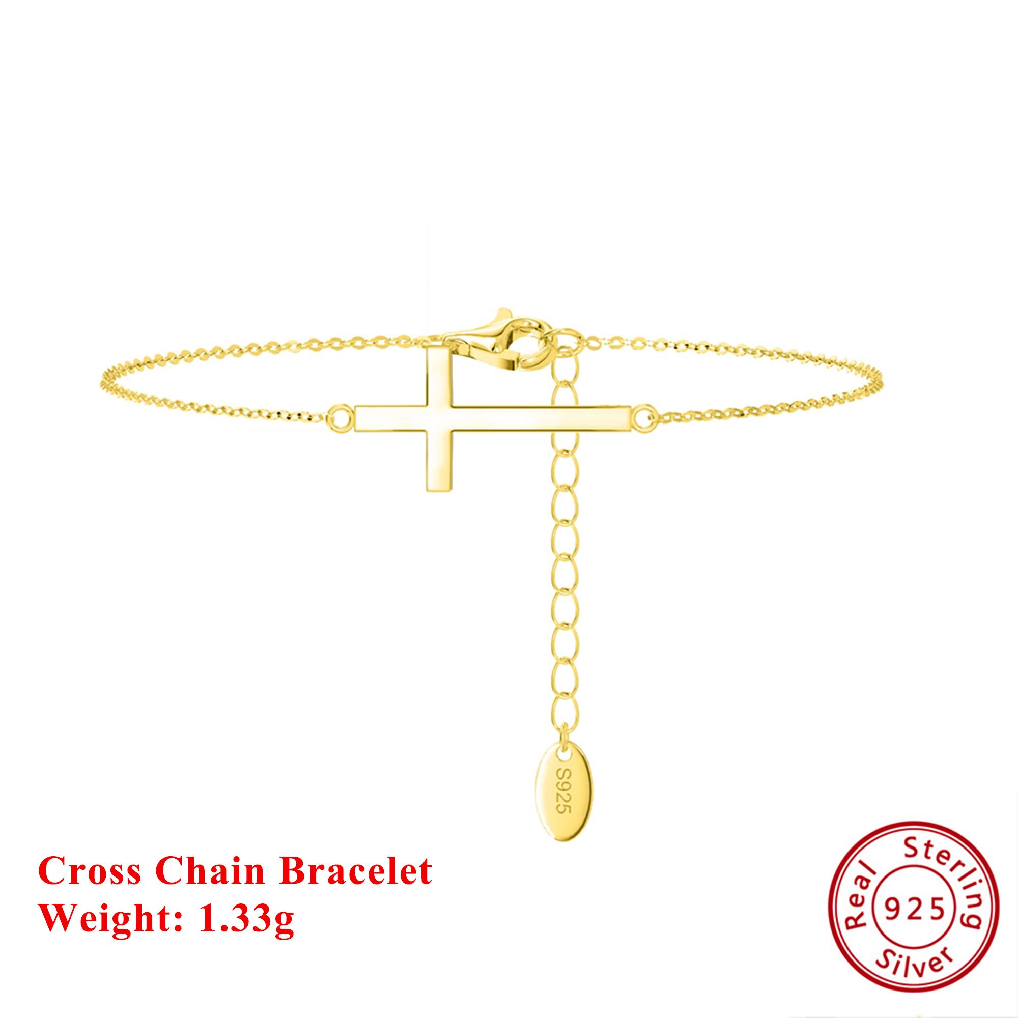

EFFIE QUEEN Classic Cross Charm Bracelet Women Simple 925 Sterling Silver Cross Link Chain Bangle Bracelet Birthday Gift APB03
