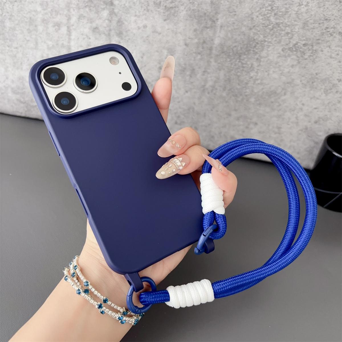 

Wrist Strap Matte Silicone Soft Protective Phone Case for IPhone Air 17 Pro Max 16 15 Plus 14 13 12 11 Pro Shockproof Cover iPhone 11 Pro Max темно-синього кольору