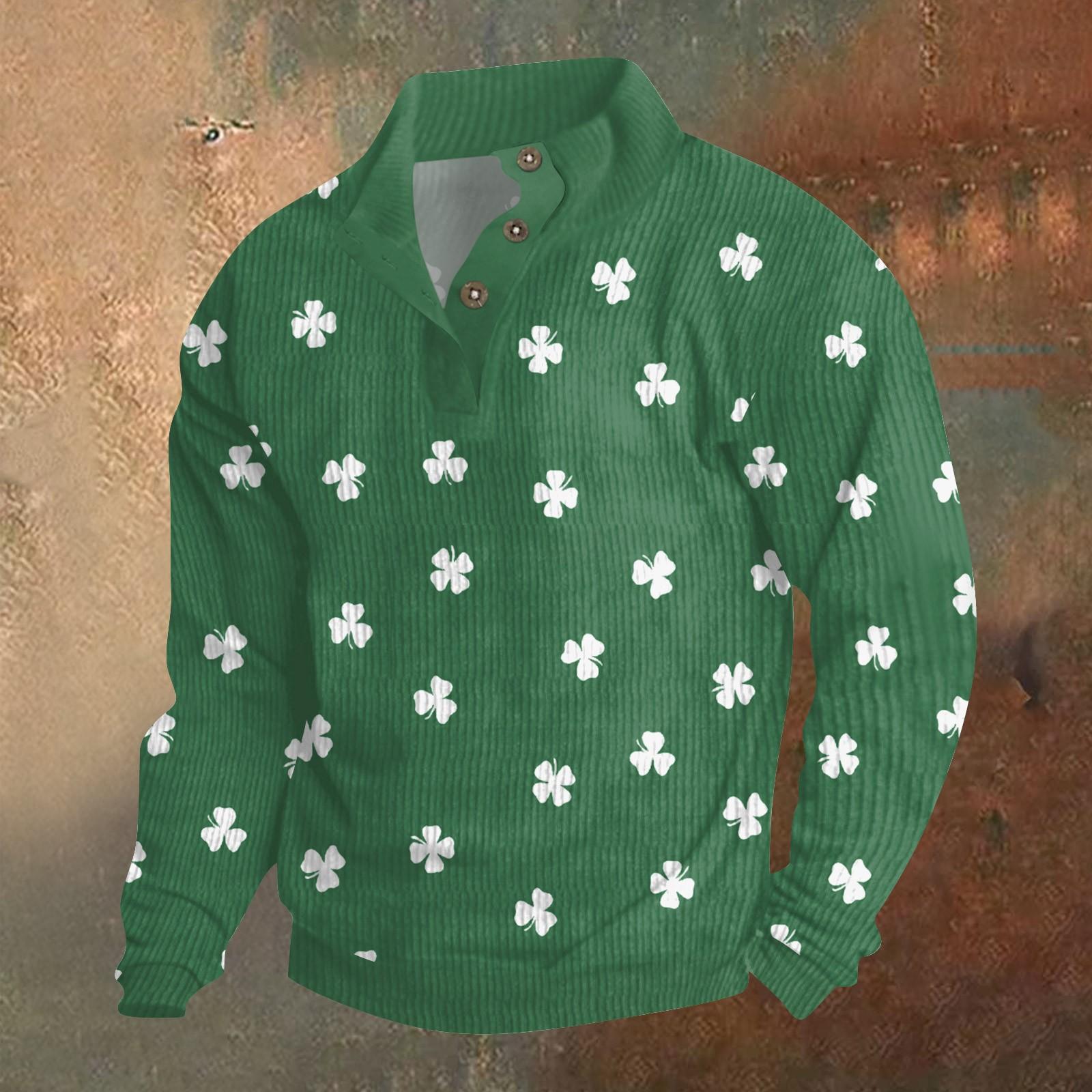 Knit Printed 3 Button - Corduroy Men s Standing Collar Pocket Sweatshirt Outdoor Casual Buttoned Sweatshirt XL