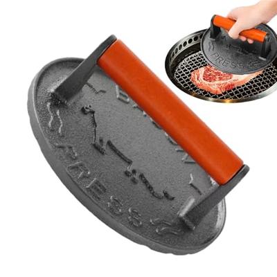 Cast Iron Hand Press, Non-Stick, Unpainted Hamburger Press with Beachwood Handle for Beach Parties and BBQs (Round)