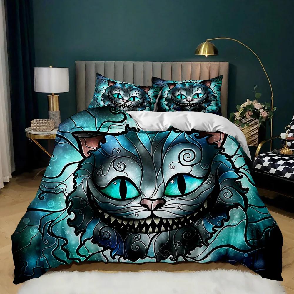 Cartoon Cat Duvet Cover Set Cute Cat Head Room Decor Bedding Set Colorful Pet Twin Double Queen King Size Polyester Qulit Cover