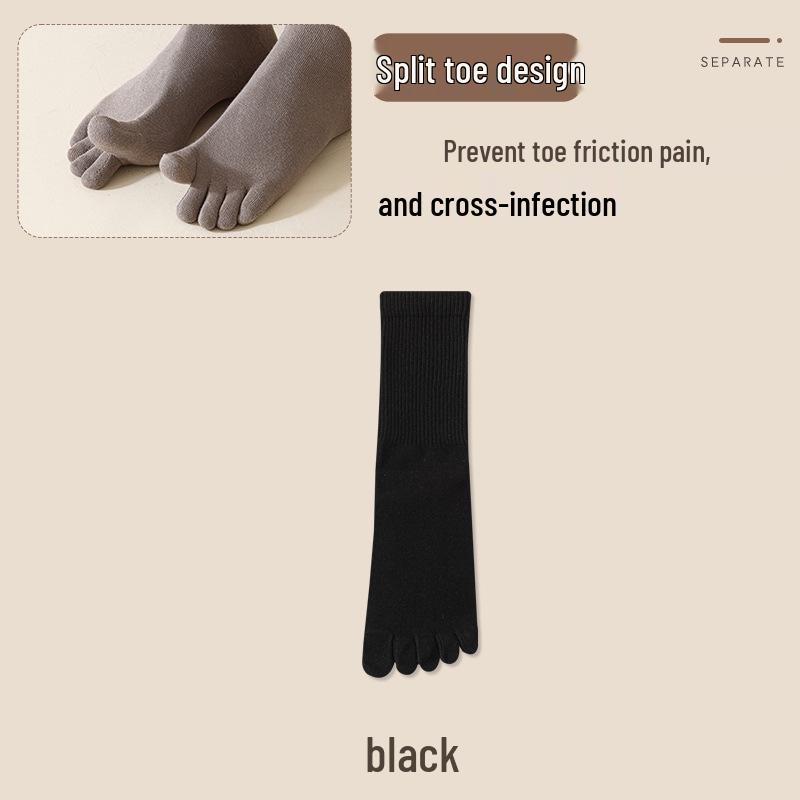 

Мужские хлопковые спортивные носки с пятью пальцами - Влагоотводящие, устойчивые к запаху и длиной до середины икры для осени и зимы. One Size