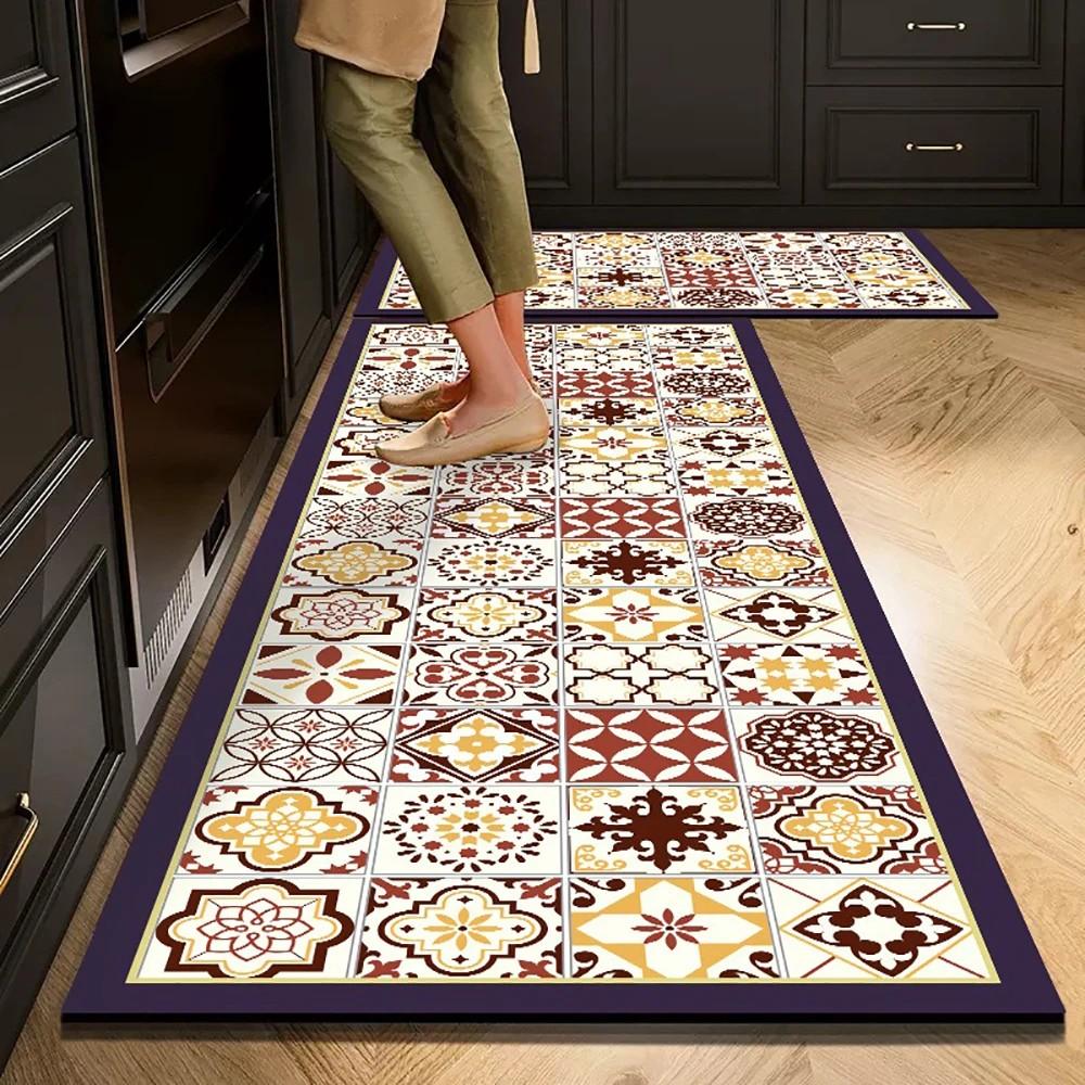 1/2pcs Kitchen Floor Mat, Anti-Slip And Absorbent Foot Mat, Long Strip Carpet, Modern Style Home Decoration Carpet