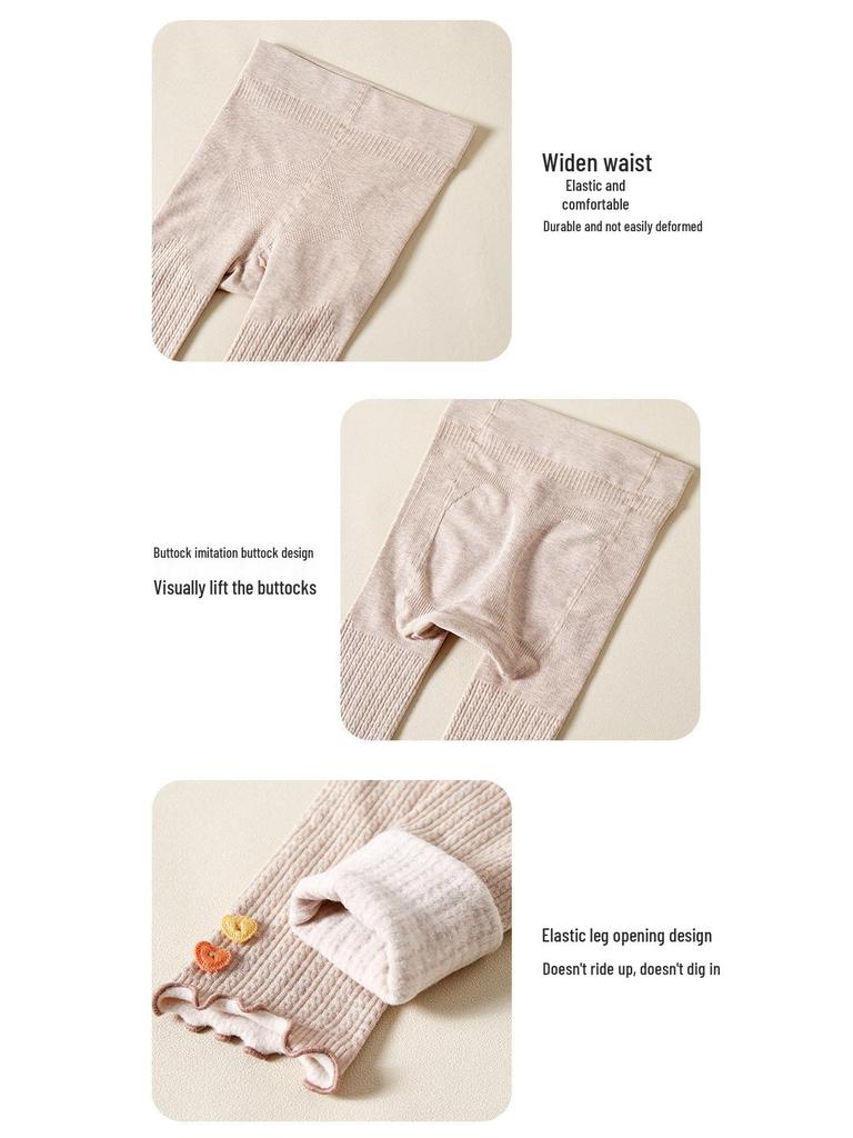 Girls' Fleece-Lined Cable Knit Leggings with Lace Trim for Autumn & Winter