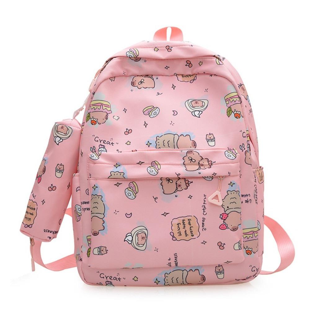 High Quality Nylon Capybara Backpack Capybara Large Capacity Shoulders Bag Waterproof Lightweight Schoolbag Student Gift розовый