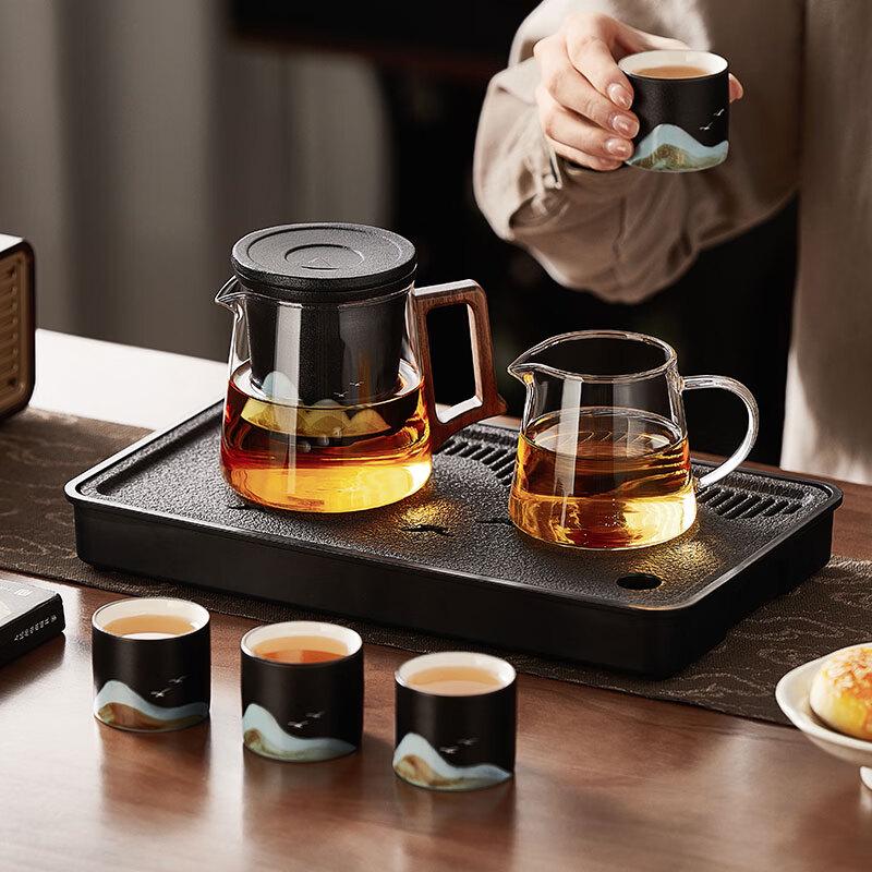 Mingguang Chinese Style Glass & Ceramic 7-Piece Tea Set