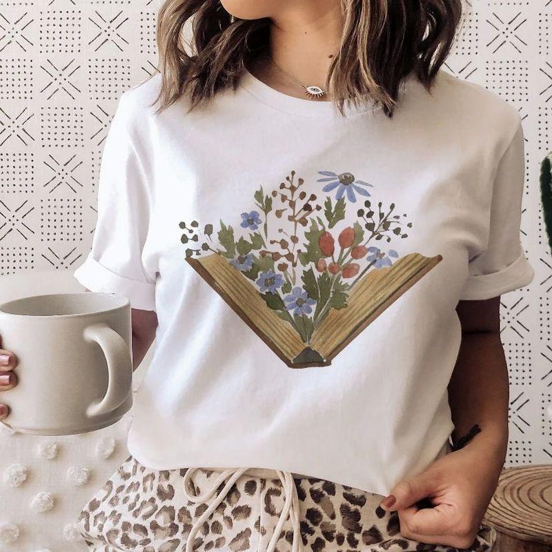 3D Book Printed Short Sleeve T-shirt 3D Book Print Round Neck Short Sleeve T-shirt