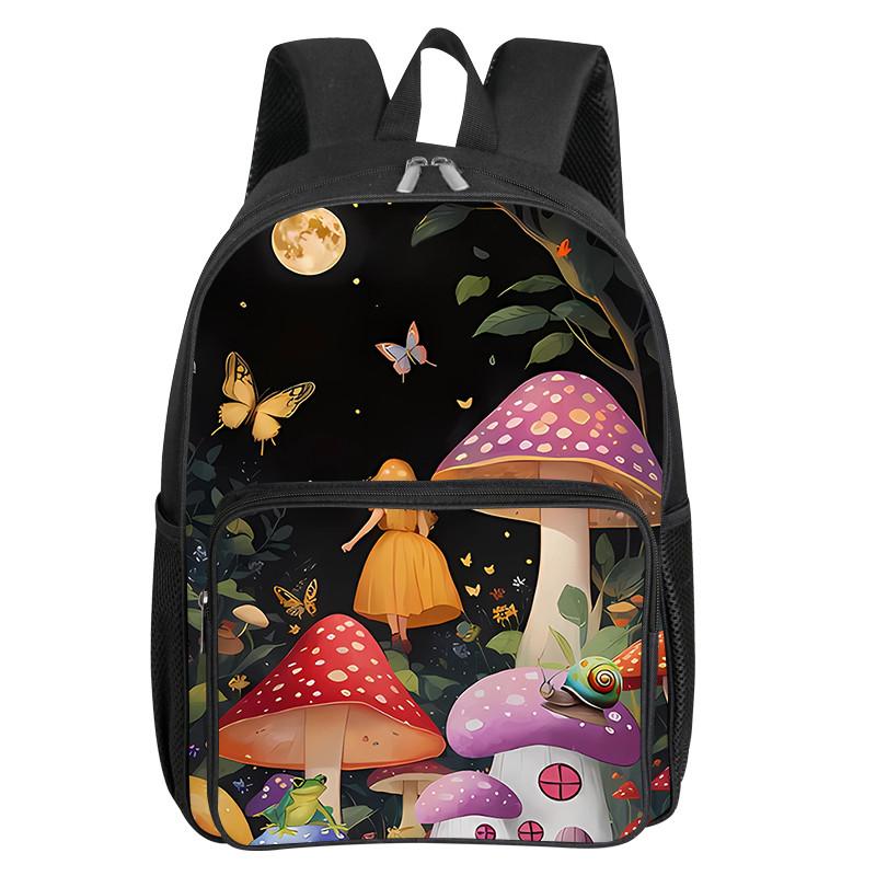 Jungle Paddestoelen Patroon Vierkante Voorvak Rugzak voor Jongens en Meisjes Beste Cadeaus 2D Platte Cartoon Schooltassen voor Kinderen