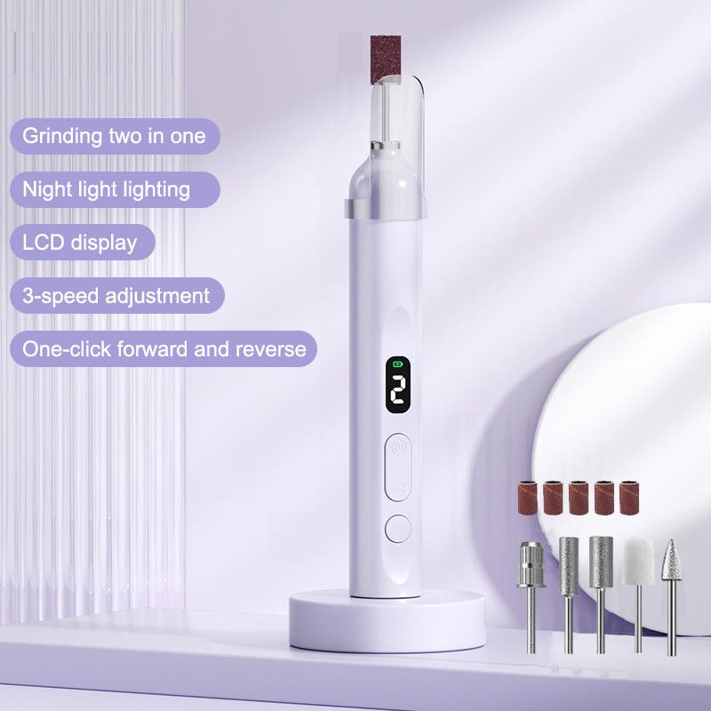 

Rechargeable 2-In-1 Electric Nail Drill Machine Bottom Nail Lamp Grinding Tool Milling Cutter Strong Polishing Nail Sander Set фіолетовий