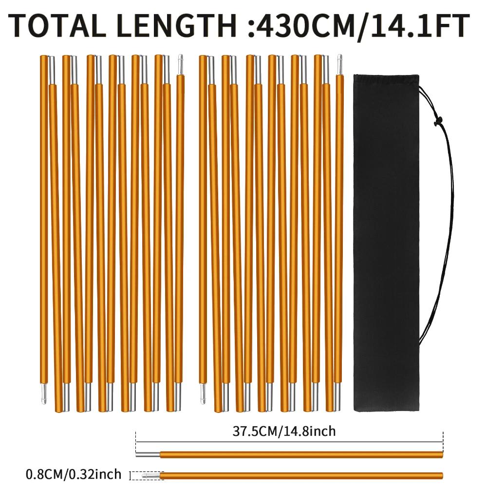 Aluminum Alloy Tent Poles 360CM/430CM Camping Tent Rods 11/13Section Camping Essential Accessories