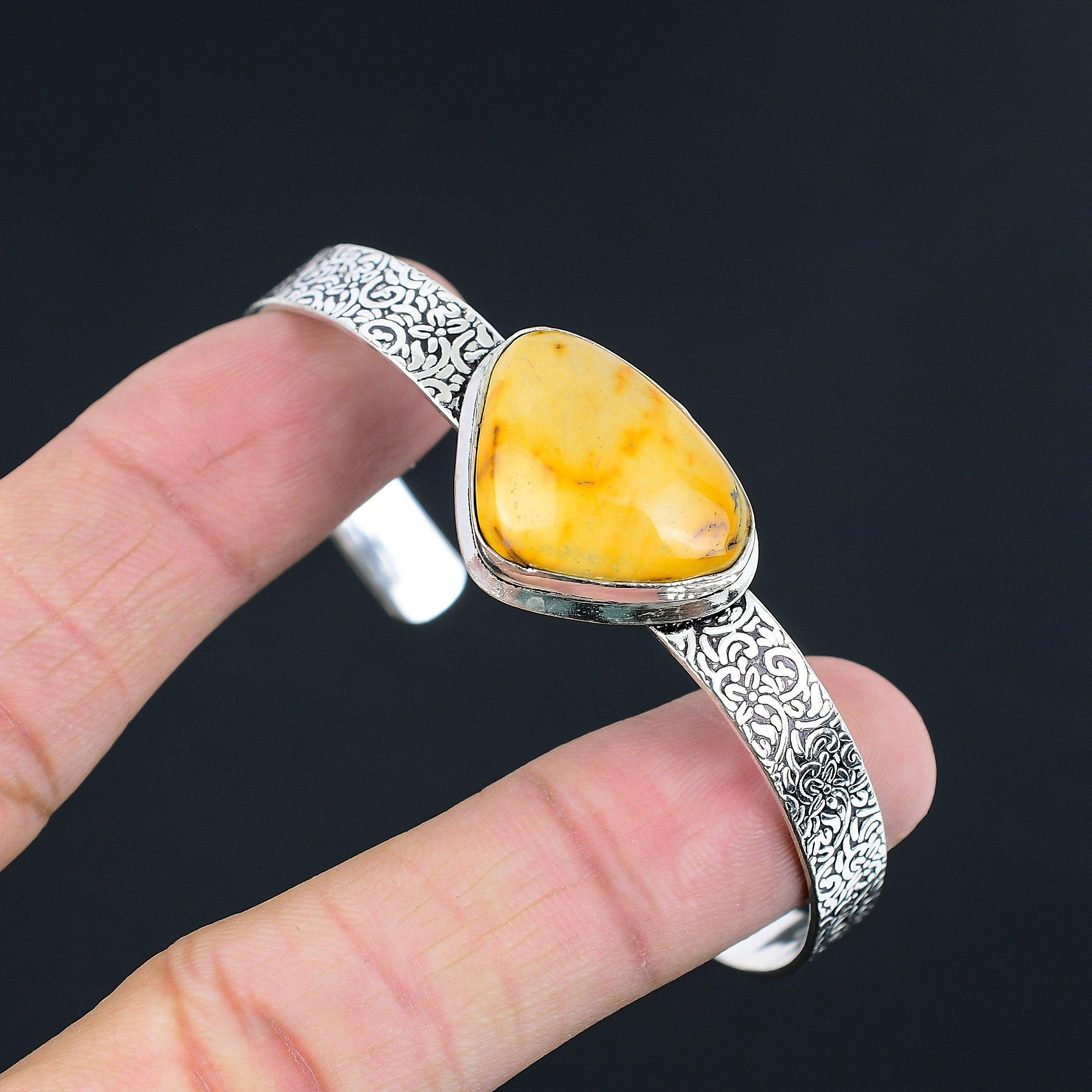 

Mothers day Deal 925 Sterling Silver Mookaite Stone Wedding Engagement Bangle Adjustable