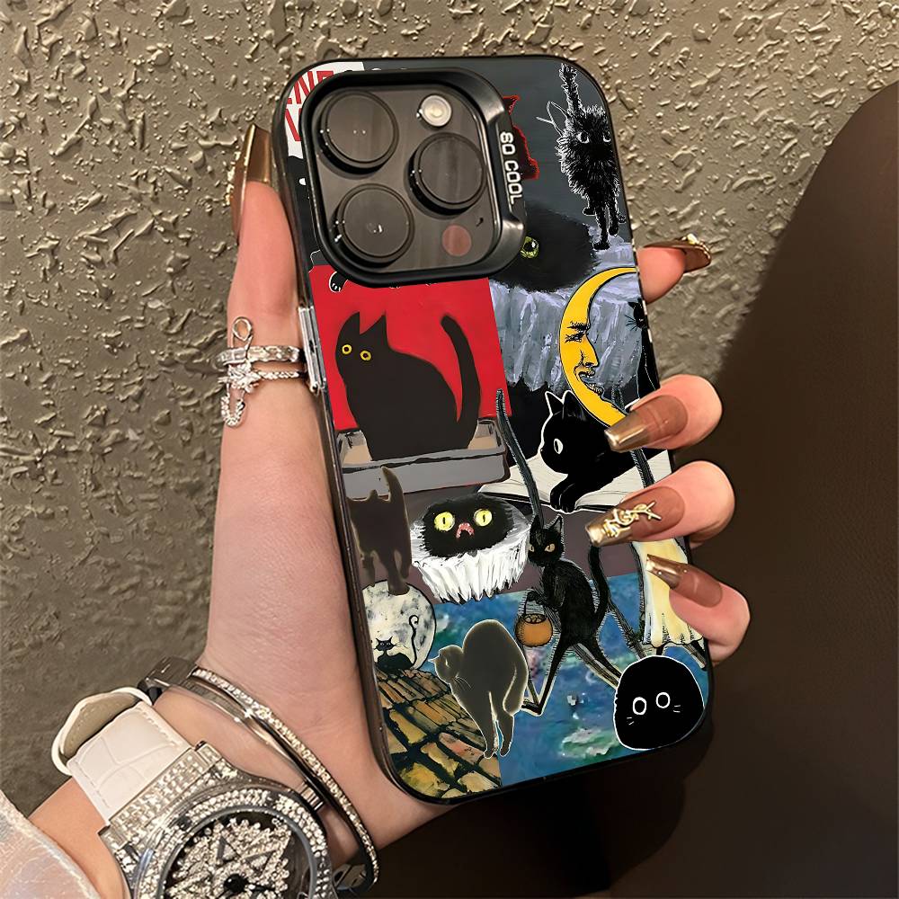 Black Cat Graphic Montage Phone Case For iPhone 15,17,12,14,13,16,11,E,Max,Plus,Air,Pro,Mini Matte Protect Cover