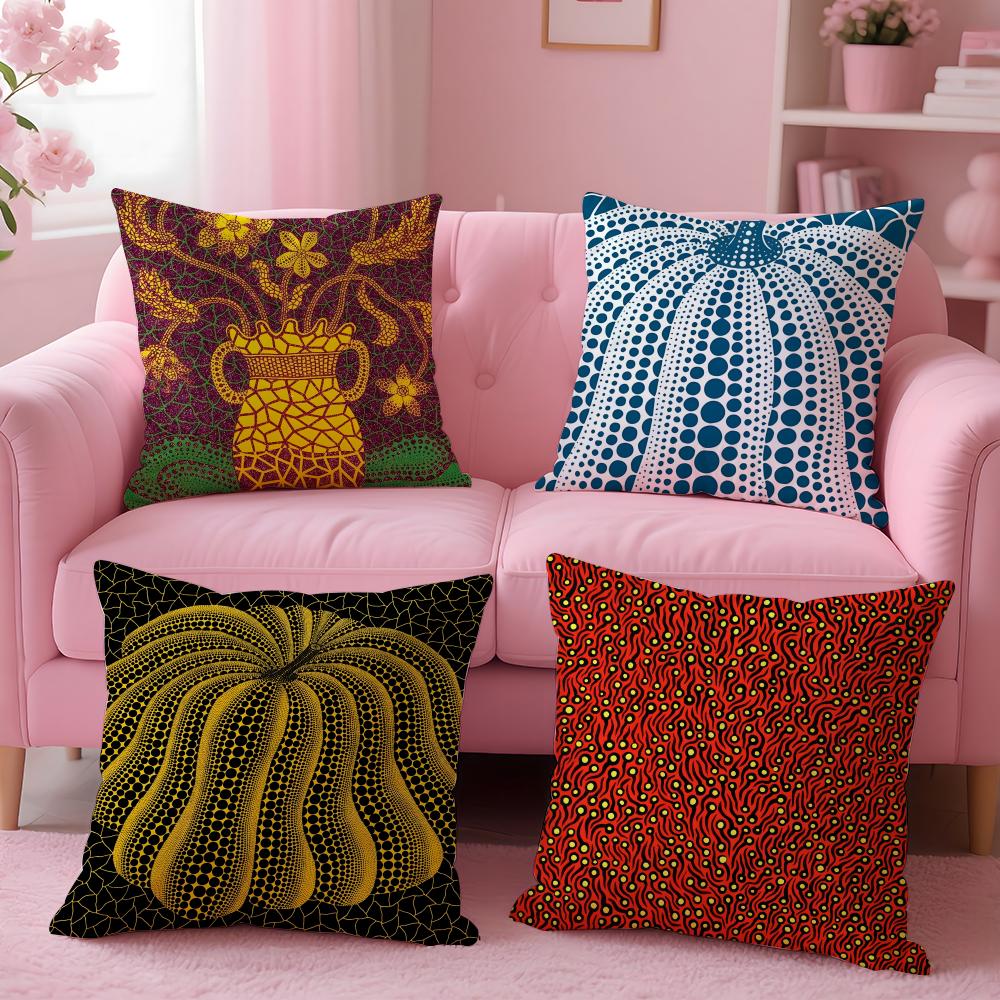 Y-Yayoi K-Kusama Abstract Art Cushion Cover Plush Fabric Soft Double-Sided Printed Sofa Warm Winter Home Gift Pillow Cover
