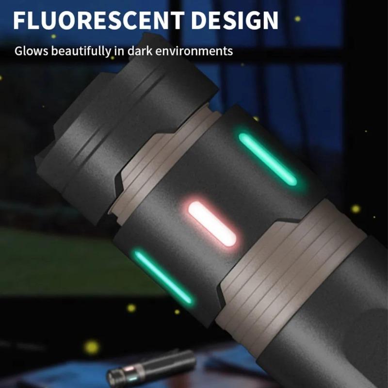 High Power LED Flashlight Camping Night Light with Pen Clip USB Rechargeable Fidget Top Fluorescent Torch for Outdoor Hiking Emergency