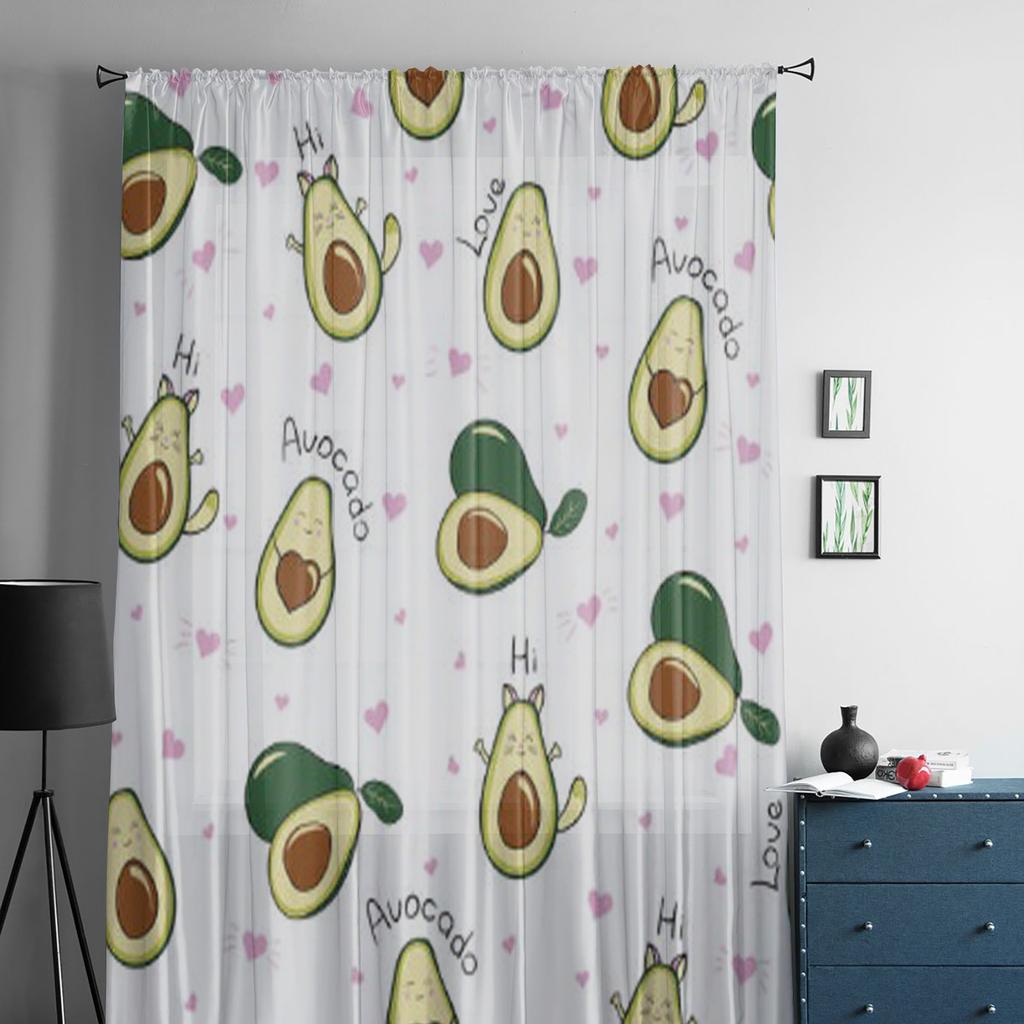 Niedliche Avocado- und herzförmige Tüllgardinen zur Wohnzimmerdekoration Moderne Schleier-Chiffongardinen Schlafzimmer Transparenter Voile