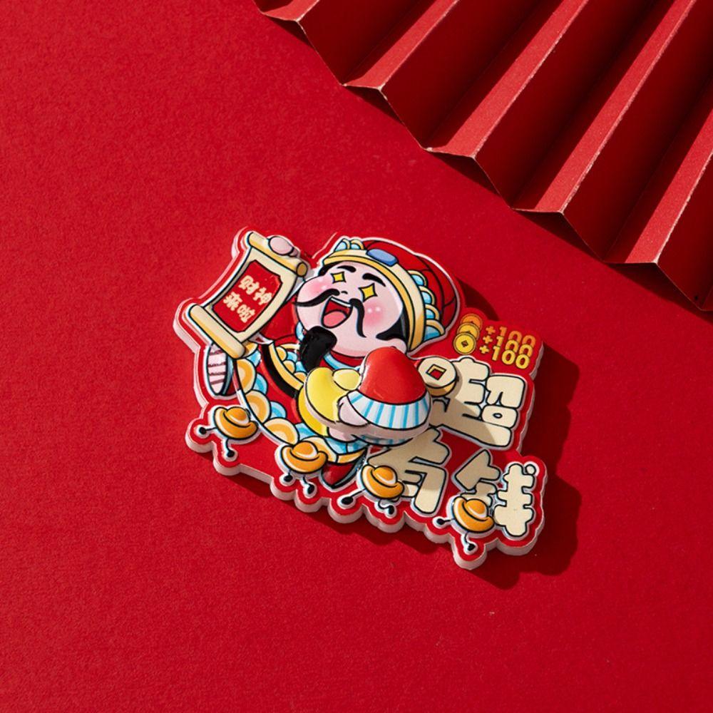 Cartoon God of Wealth Magnetic Sticker Chinese Style 3D Rotatable Magnet  Festive Decoration