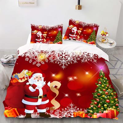 3PCS - Christmas Printed Bedding Set, Soft and Comfortable Breathable Duvet Set, Suitable for Bedrooms and Guest Rooms