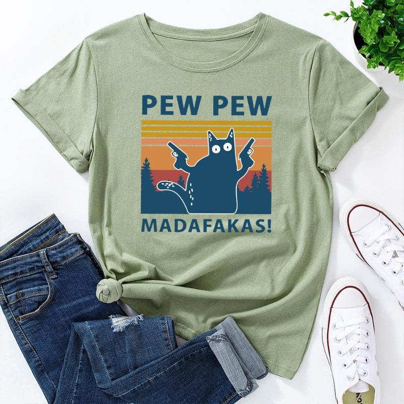 

Летние женские футболки PEW PEW с принтом кота, свободные, с круглым вырезом, из чистого хлопка, с короткими рукавами, женские S оливковое зеленый