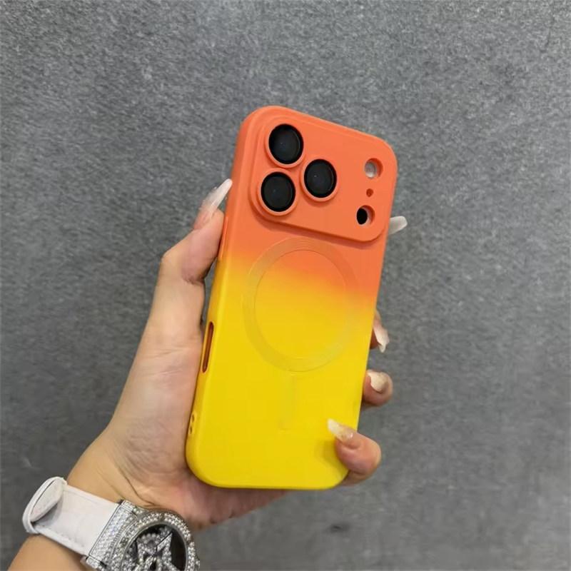 

для iPhone 17 Air Роскошный чехол для телефона Magsafe с беспроводной зарядкой и градиентной кожей на ощупь для iPhone 17 16 15 14 13 12 11 Pro Max Plus Cover iPhone 17 Pro оранжевый