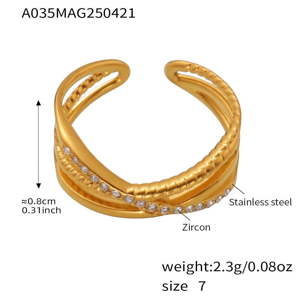 Qiong Yao 5A Zirconia Cable Knit Three-Layer Adjustable Ring Size 7