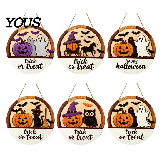 Handmade Wood Sign Halloween Layered Round Door Hanger, 3D Pumpkin Ghost Owl Welcome Sign, Front Porch Seasonal Plaque Farmhouse Wall Hanging
