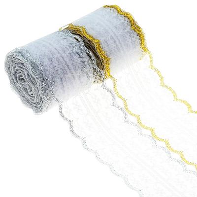 10 Yard/Rolle 4,5 cm Stickerei Gold Silber Spitzenband DIY Bekleidung Nähen Stoff Hochzeit Party Geschenk Dekoration