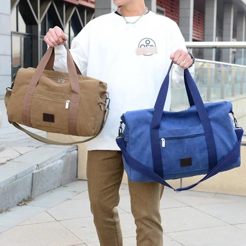 Men Large Capacity Canvas Baglarge Gym Sports Bag Cabin Holdall Duffle Shoulder Travel Weekend Bag Short-Distance Travel Package