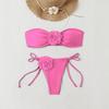 European and American Solid Color Rose Tube Top Bikini Drawstring Strap Split Swimsuit